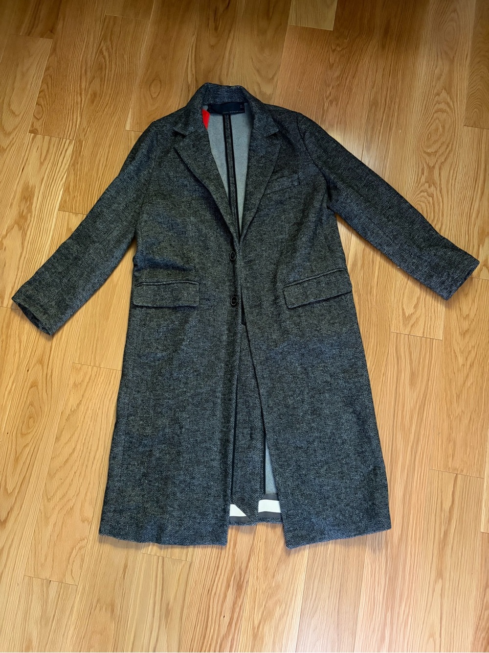 Zara Men's Charcoal Gray Long Single-Breasted Trench Coat